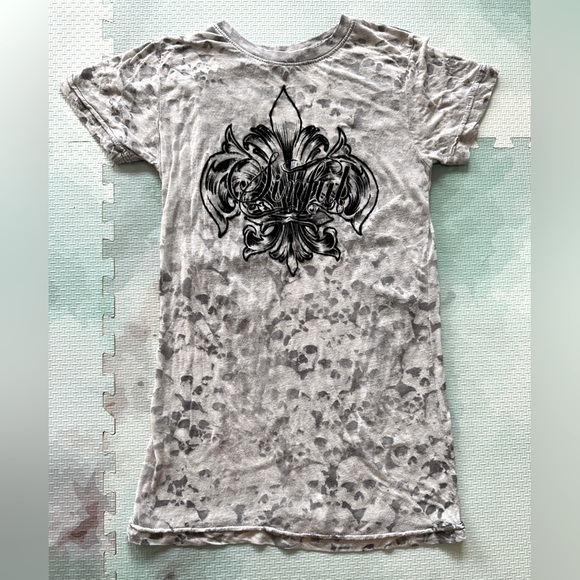 Sinful Tops - Sinful All Over Sheer Skulls Tee w/ Detailed Wings on Back